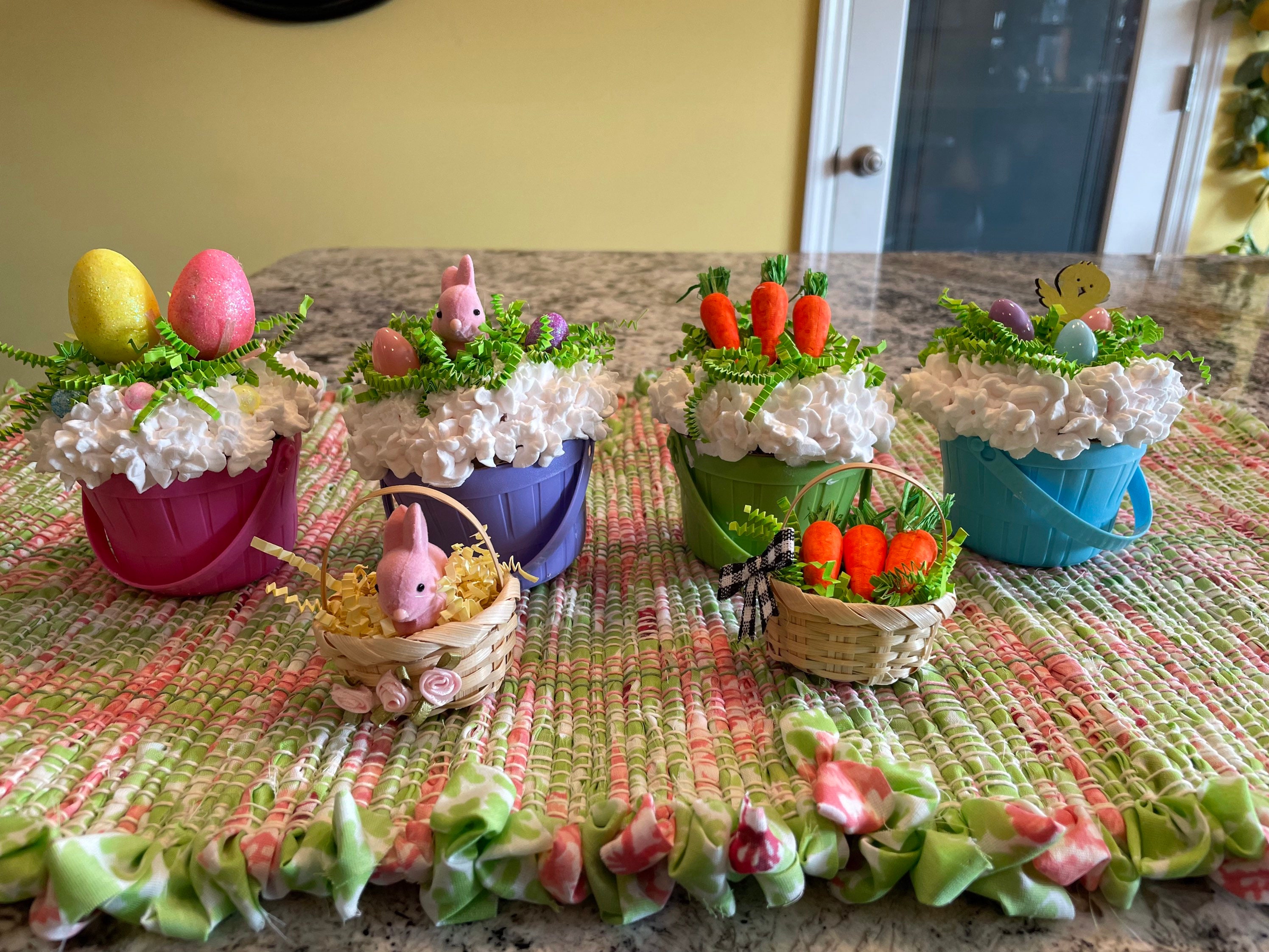 Easter Tiered Tray Decor Easter Basket with Fake Whipped Cream Mini Fake Easter Baskets Easter Basket