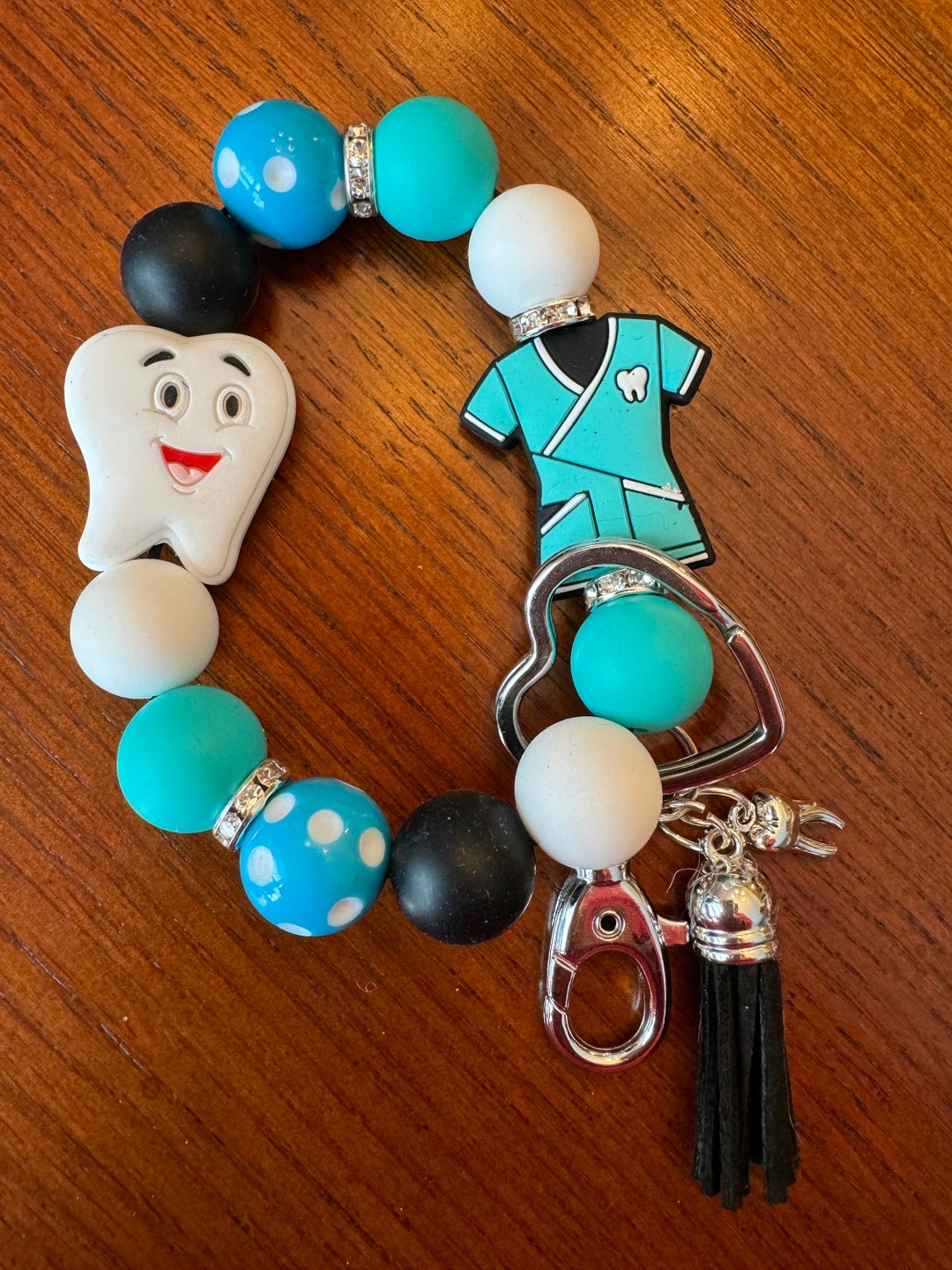 Dental Themed Silicone Bead Wristlet/cat Mom Keychain Wristlet/silicone