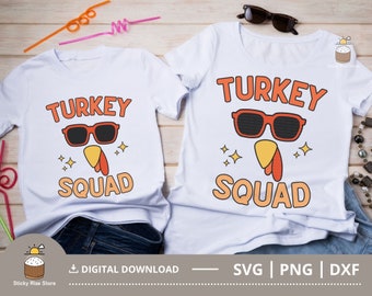 Turkey Squad Svg, Cool Turkey Face & Sunglasses, Thanksgiving Svg, Funny Turkey Trot Shirt, Cut File for Cricut, Svg Png Dxf Digital Files