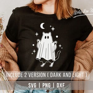 Сute Ghost Cats SVG PNG DXF, Funny Halloween Cat Ghost Png, Ghost Cat Svg, Kitten Cat Lovers Shirt Svg, Spooky Black Cat Svg Cricut Cut File