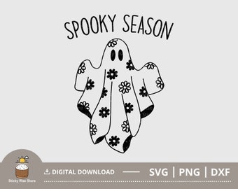 Spooky Season Svg, Retro Ghost Svg, Daisy Svg, Floral Ghost Svg, Retro Halloween Svg, Groovy Svg, Cute Ghost Svg, Cut File for Cricut
