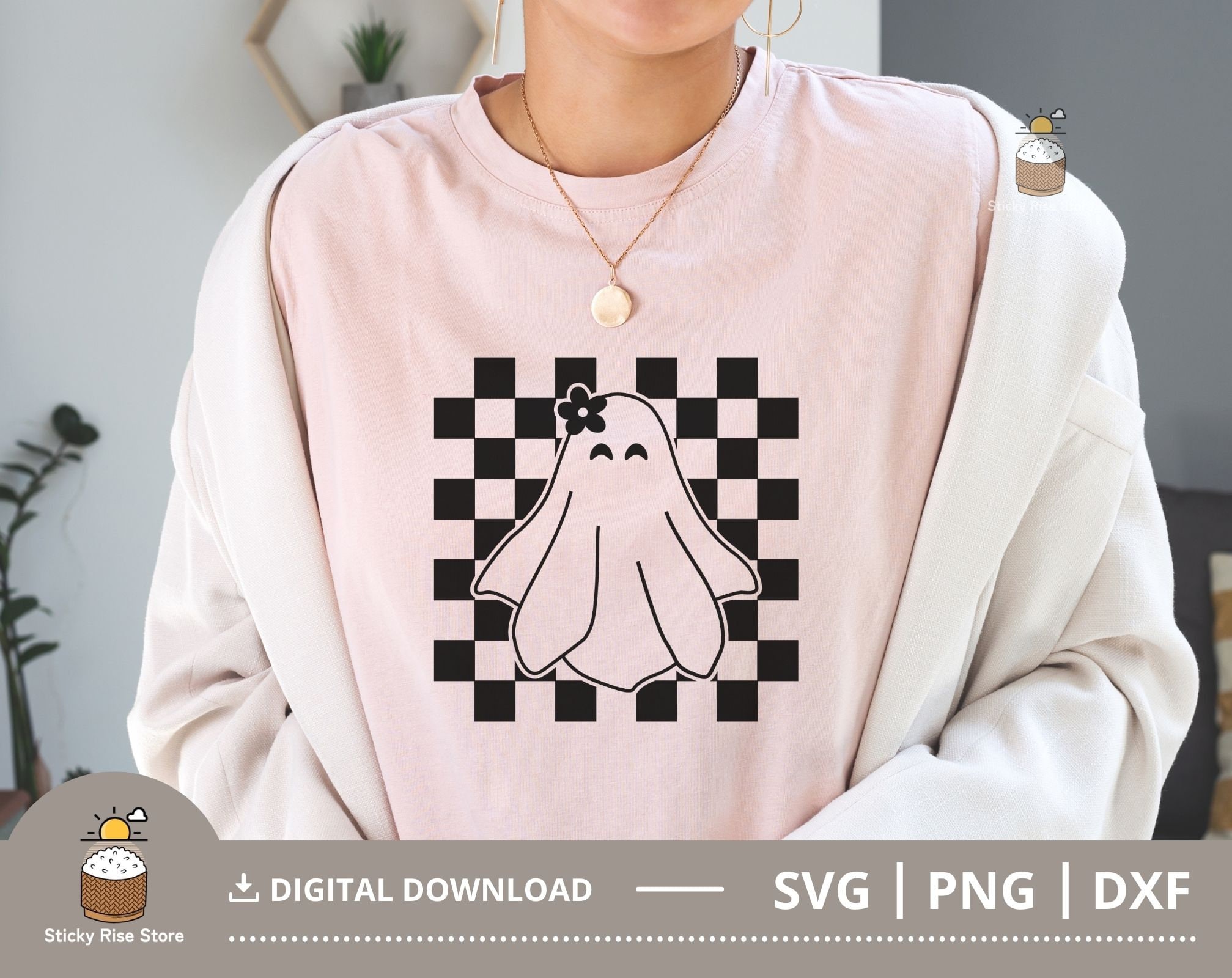 Checkered Ghost Svg Png Cute Halloween Ghost SVG Halloween - Etsy