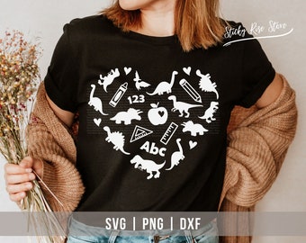 Teacher Heart Svg, Dinosaur Svg, Back to School, Kindergarten Teacher Shirt, Teacher Gifts, Cricut Cut File - Silhouette, Svg Png Dxf Files