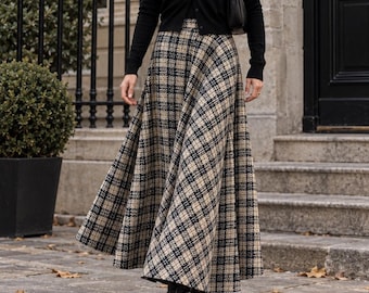 Brown Wool Maxi Skirt, High Waisted A Line Skirt, Long Winter Skirt for Women, Vintage Wool Blend Skirt, Fall Winter Skirt