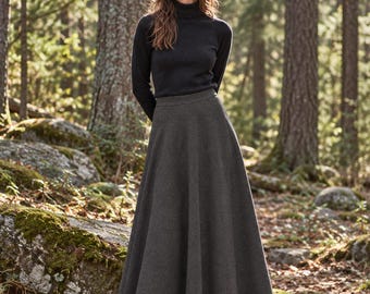 Brown Wool Maxi Skirt, High Waisted A Line Skirt, Long Winter Skirt for Women, Vintage Wool Blend Skirt, Fall Winter Skirt