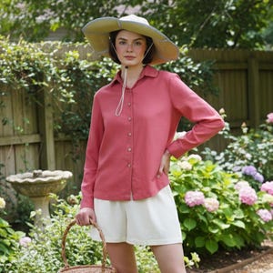 Linen collar shirt - Long Sleeves Shirt - Linen Clothing for Women