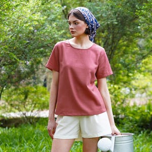 Short Sleeve Linen Blouse CLARA, Everyday Linen Top, Linen loose blouse, Basic Linen Top, Breathable Linen Top | Linen Clothing for Women