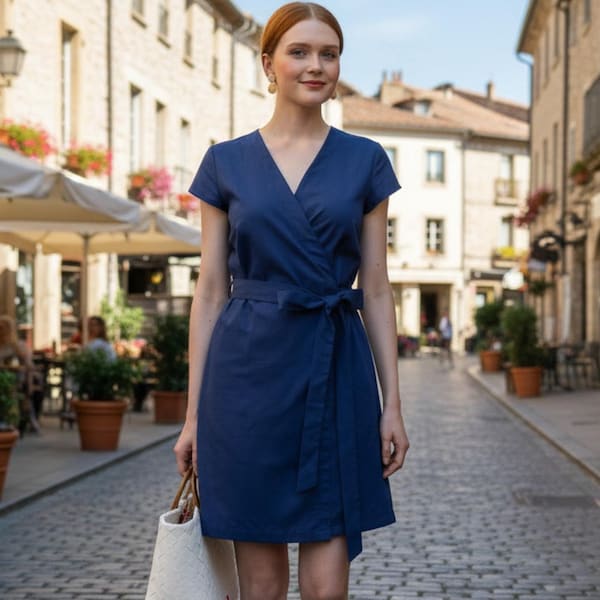 Wrap Linen Dress With Belt, Linen Dress With Ties, Premium Linen Clothing for Women