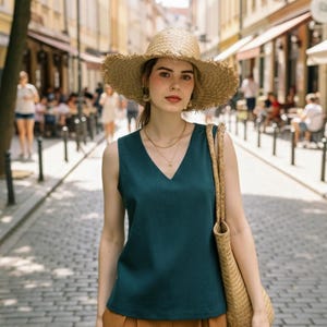 Débardeur en lin à col en V