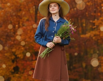 Linen Peter Pan Collar Shirt – Long Sleeve Button Down Top