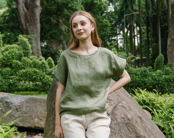 Linen tee - Linen short sleeves top - Linen short sleeves blouse - Linen Clothing for Woman - Premium Natural Fabrics