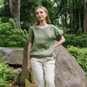 Linen tee - Linen short sleeves top - Linen short sleeves blouse - Linen Clothing for Woman - Premium Natural Fabrics