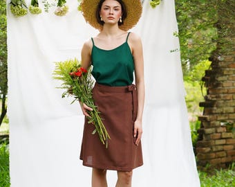 Linen Wrap Skirt | High waisted skirt | Linen circle skirt | Linen clothing for women