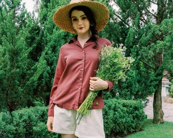 Linen Shirt - Long Sleeves Loose Fit Top - Linen Clothing for Women