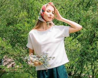 Linen Short Sleeve Tee - Boat Neck, Relaxed Fit
