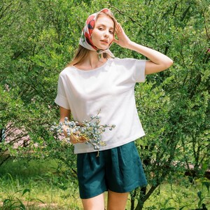 T-shirt en lin - Haut à manches courtes en lin - Chemisier à manches courtes en lin - Vêtements en lin pour femme