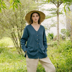 Oversized Linen Shirt Linen Clothing for Women Mosaic