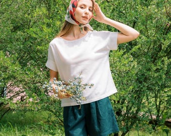 Linen tee - Linen short sleeves top - Linen short sleeves blouse - Linen Clothing for Woman