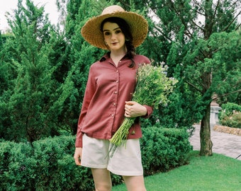 Linen Shirt - Long Sleeves Loose Fit Top - Linen Clothing for Women