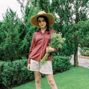 Linen Shirt - Long Sleeves Loose Fit Top - Linen Clothing for Women
