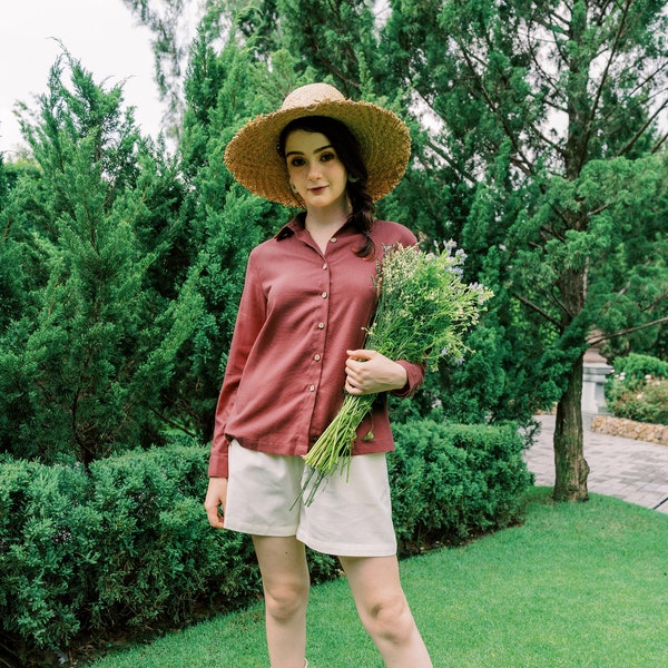 Linen Shirt - Long Sleeves Loose Fit Top - Linen Clothing for Women
