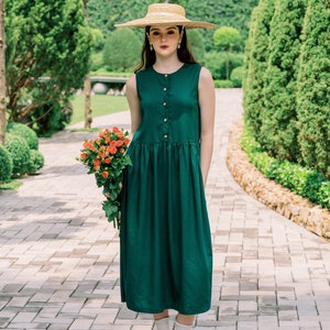 Linen loose sleeveless dress in MAXI length | Loose linen sleeveless summer dress | Premium Linen Clothing for Women