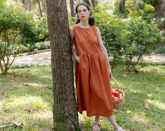 Linen loose sleeveless dress in MAXI length | Loose linen sleeveless summer dress | Premium Linen Clothing for Women