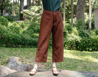 Mid-calf Linen Pants, Linen Crop Pants, Elastic-waist Linen Pants, Premium Linen Clothing for Women