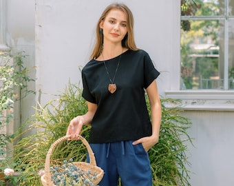 Linen tee - Linen short sleeves top - Linen short sleeves blouse - Linen Clothing for Woman - Premium Natural Fabrics