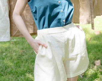 Linen Elegant 2-side elastic waist Shorts, Premium Linen Clothing