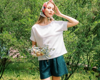 Linen tee - Linen short sleeves top - Linen short sleeves blouse - Linen Clothing for Woman - Premium Natural Fabrics