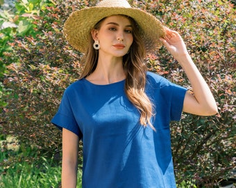 Linen tee - Linen short sleeves top - Linen short sleeves blouse - Linen Clothing for Woman - Premium Natural Fabrics