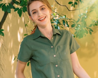 Linen short sleeves shirt - Linen Clothing for Women - Premium Natural Fabric