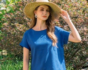 Linen Short Sleeve Top – Relaxed Fit, Natural Fabric
