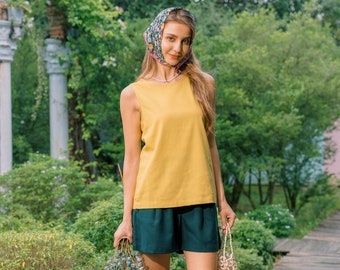 Linen Tank Top Sleeveless In Round Neck - Premium Linen Clothing for Women