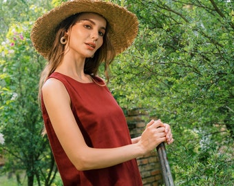 Linen Tank Top Sleeveless In Round Neck - Premium Linen Clothing for Women