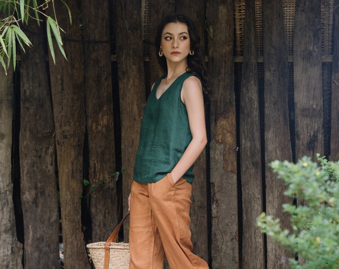Linen Tank Top Sleeveless V-neck - Premium Linen Clothing for Women - Etsy
