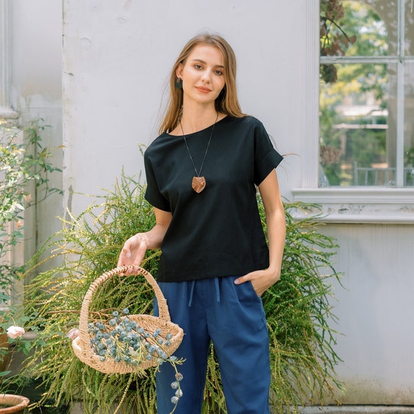 Linen tee - Linen short sleeves top - Linen short sleeves blouse - Linen Clothing for Woman - Premium Natural Fabrics