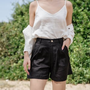 Linen High Waist Shorts Linen Clothing for Women Premium Natural Fabrics Black