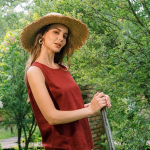 Linen Tank Top Sleeveless In Round Neck - Premium Linen Clothing for Women