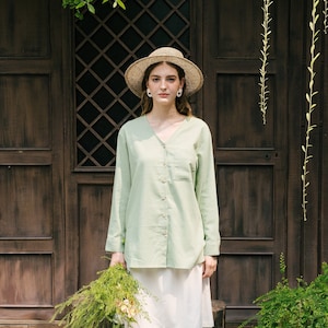 Oversized Linen Shirt Linen Clothing for Women Pista