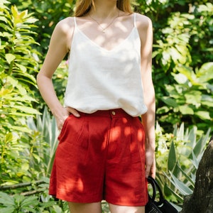 Linen High Waist Shorts Linen Clothing for Women Premium Natural Fabrics Orange