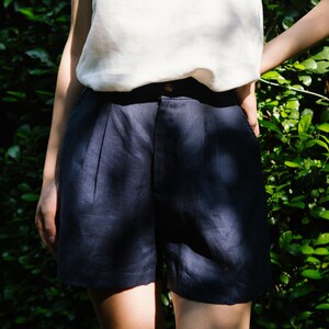 Linen High Waist Shorts Linen Clothing for Women Premium Natural Fabrics Deep Ocean