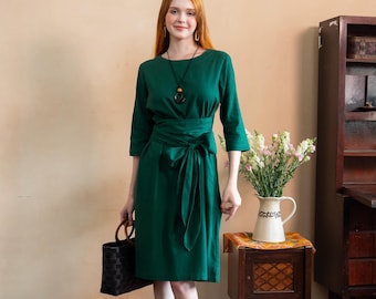 belted knee length dress Unique Bargains Women's Work Office Dress Square Neck Knee Length Belted Dress M Black