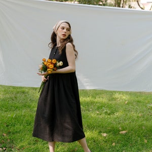 Linen Loose Sleeveless Dress - Premium Linen Clothing for Women