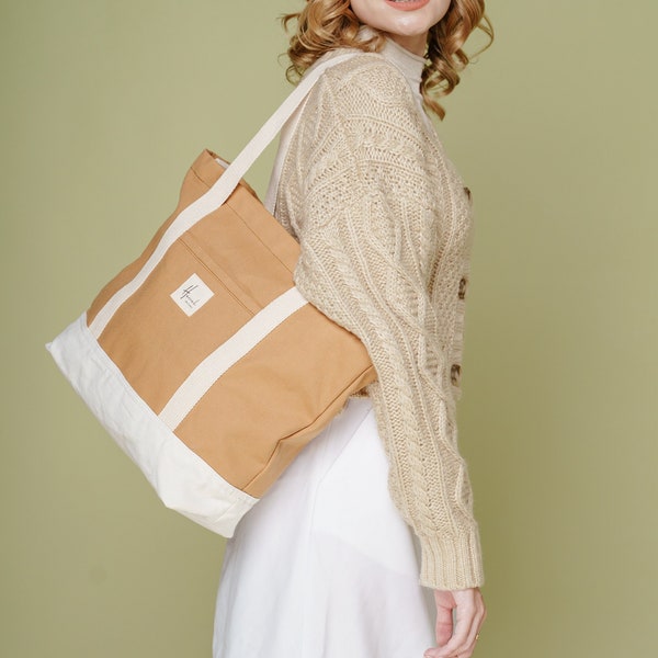 Canvas Tote Bag, 2-in-1 Shoulder Crossbody, 13" Laptop Bag