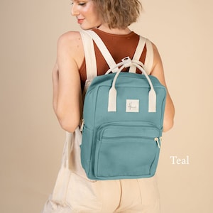 Aki Canvas backpack Backpack for Woman Travel backpack Gift for Her Back to School Backpack Fit Laptop 13 inches Teal