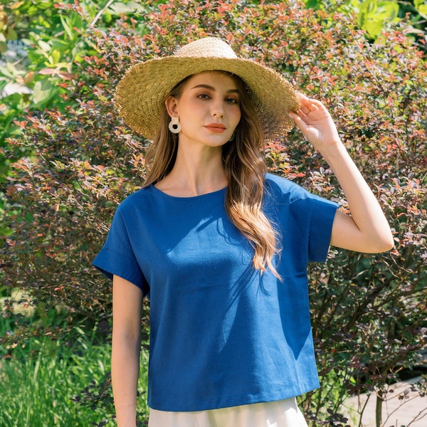 Linen tee - Linen short sleeves top - Linen short sleeves blouse - Linen Clothing for Woman - Premium Natural Fabrics