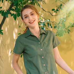 Linen short sleeves shirt - Linen Clothing for Women - Premium Natural Fabric