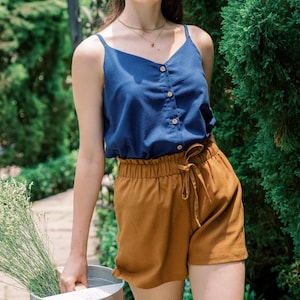 Linen Shorts - Elastic Waist Shorts - Linen Clothing for Women